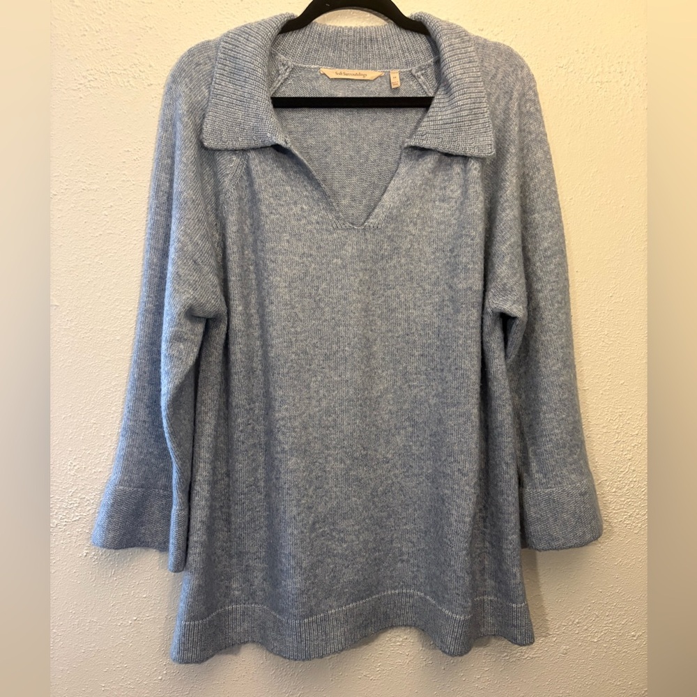 Soft Surroundings Sweater Plus Size 2X Blue Collared Ultra Soft Plush Knit